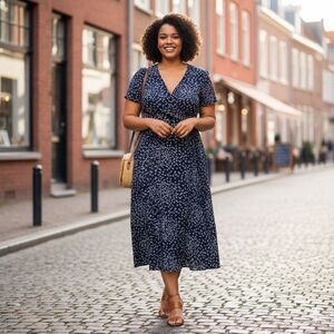 GAP Navy Blue Floral Wrap Midi Dress XXL Short Sleeve